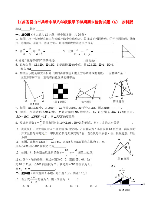 江苏省昆山市兵希中学八年级数学下学期期末检测试题(A) 苏科版