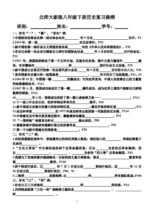 北师大新版八年级历史下册复习提纲