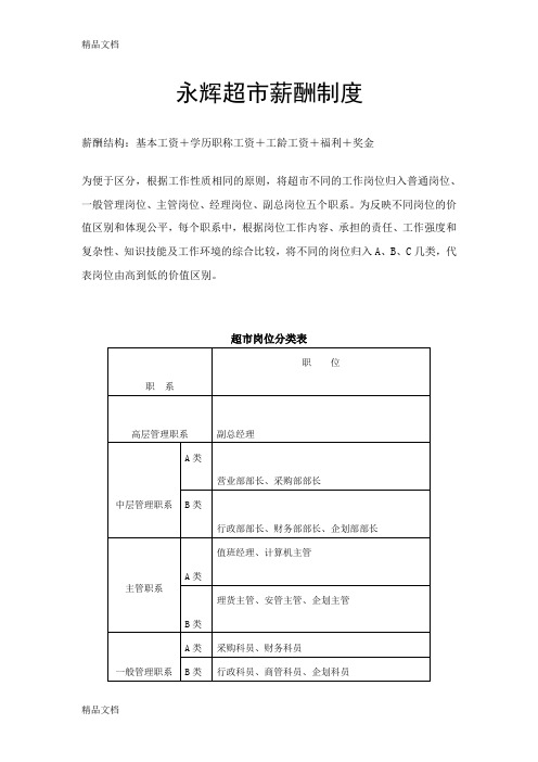 最新永辉超市薪酬制度资料