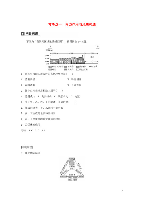 2019版高考地理二轮复习专题四 地质地貌原理 常考点一 内力作用与地质构造练习