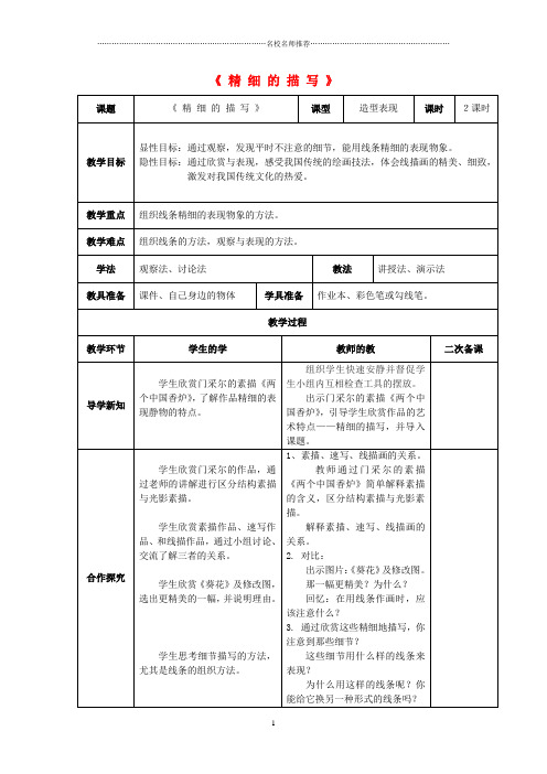 小学五年级美术下册第6课《精细的描写》名师制作优质教案人美版