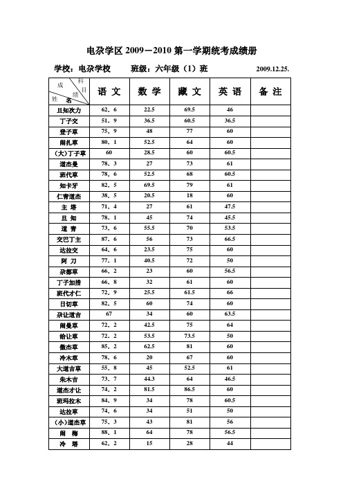 09-10学年度第一学期成绩册电尕