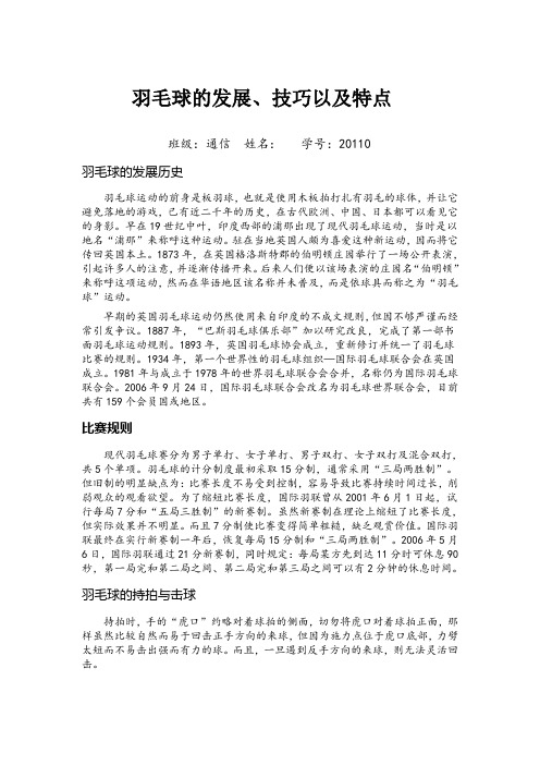 羽毛球的发展、技巧以及特点