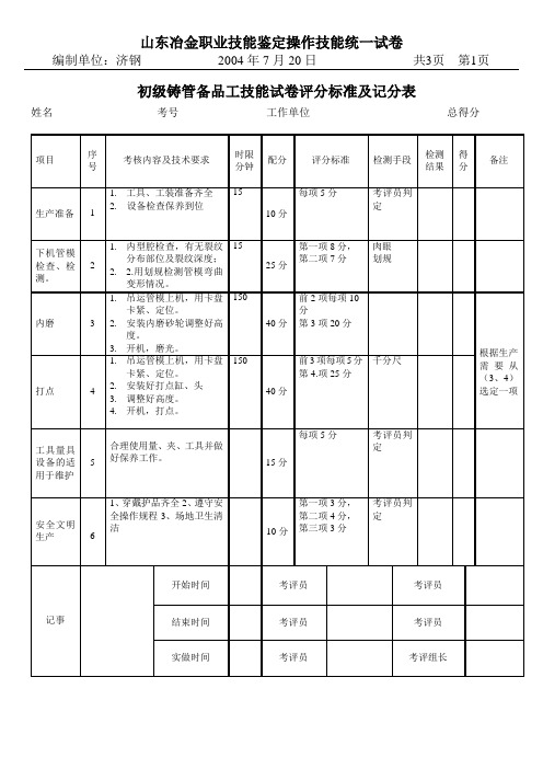 铸管备品工技能(初级)