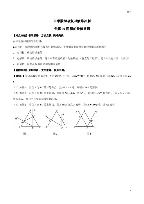 九年级数学第20讲 面积的最值问题-中考数学总复习巅峰冲刺28讲(原卷版)