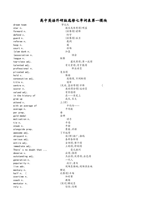 高中英语外研版选修七单词表