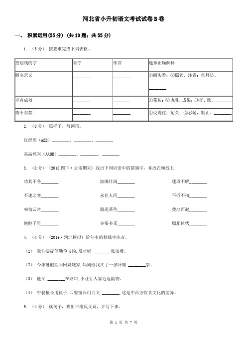 河北省小升初语文考试试卷B卷