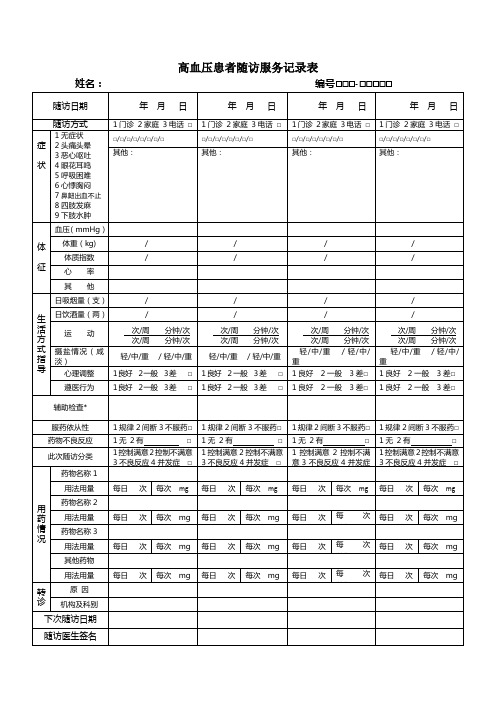 高血压患者随访服务记录表