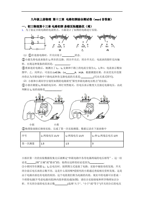 九年级上册物理 第十三章 电路初探综合测试卷(word含答案)