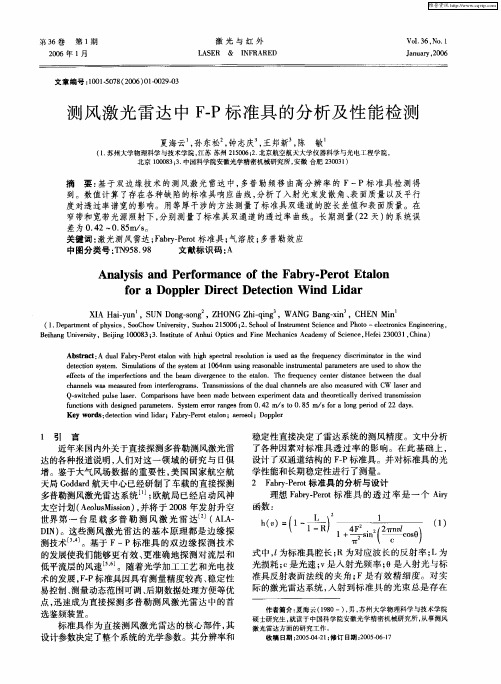 测风激光雷达中F-P标准具的分析及性能检测