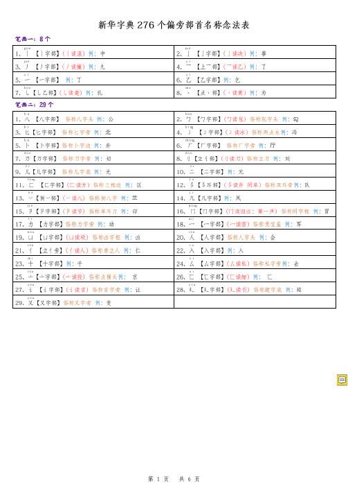 新华字典276个偏旁部首名称念法表