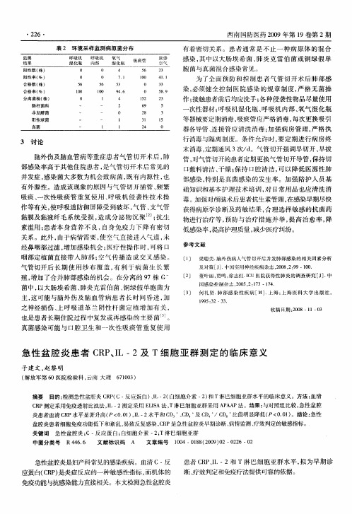 急性盆腔炎患者CRP、IL-2及T细胞亚群测定的临床意义
