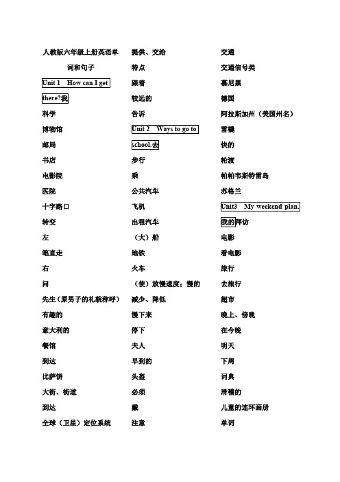 新版人教版小学六年级上英语单词表(默写版)