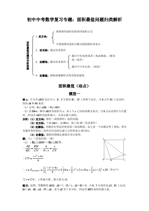 初中中考数学复习专题：面积最值问题归类解析