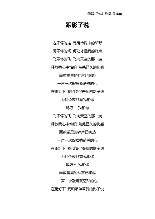 《跟影子说》歌词 孟庭苇