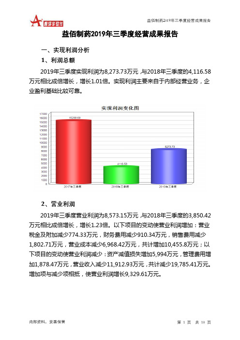 益佰制药2019年三季度经营成果报告