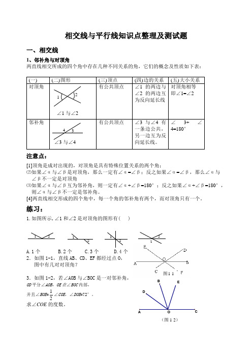 (word完整版)人教版七年级(下)相交线与平行线知识点及典型例题,推荐文档