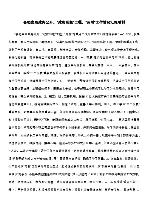 县档案局政务公开、“政府形象”工程、“两制”工作情况汇报材料
