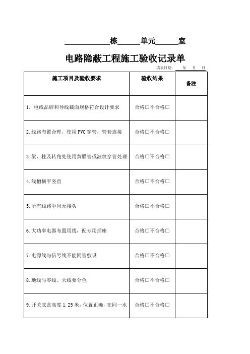 家装水电施工验收单