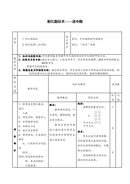 人教版高中《体育与健康》全一册《耐久跑技术——途中跑》教学设计