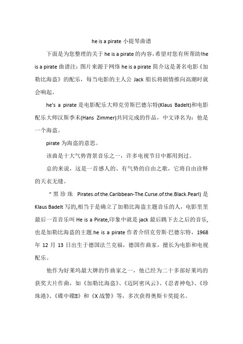 he is a pirate小提琴曲谱