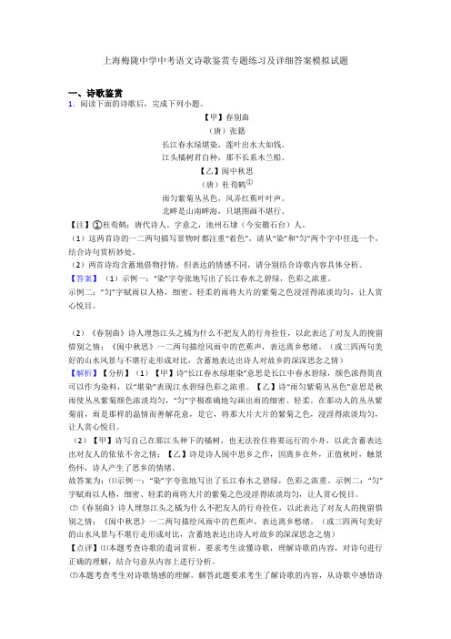 上海梅陇中学中考语文诗歌鉴赏专题练习及详细答案模拟试题