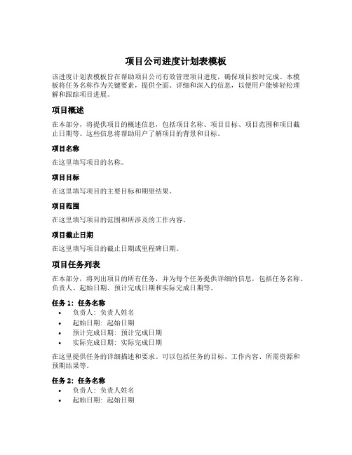 项目公司 进度计划表模板