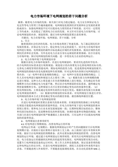 电力市场环境下电网规划的若干问题分析
