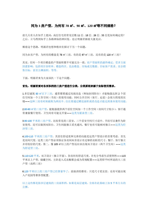同为3房户型,为何有78㎡、97㎡、120㎡的区别