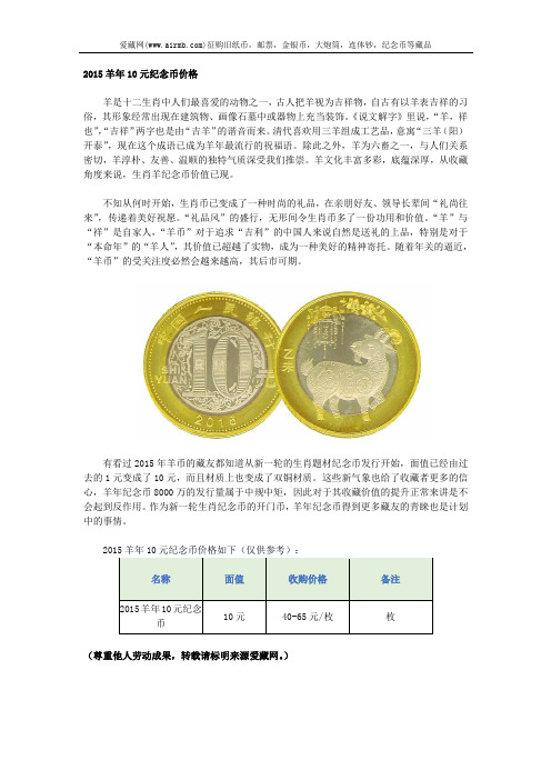 2015羊年10元纪念币价格