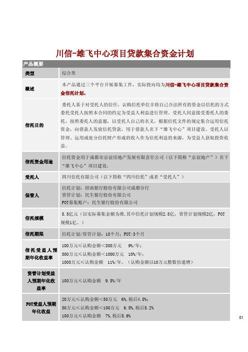 川信-雄飞中心项目贷款集合资金计划