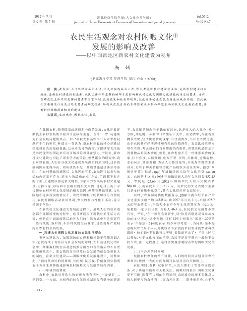 农民生活观念对农村闲暇文化发展的省略以中西部地区新农村文化建设为视角杨娟