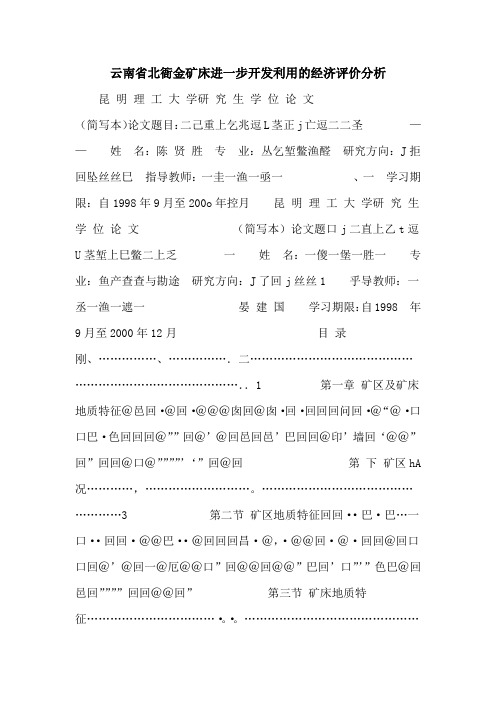 云南省北衙金矿床进一步开发利用的经济评价分析
