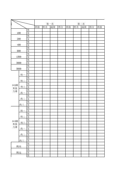 田径运动会成绩记录总表