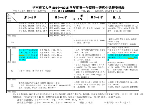 2014-2015华南理工第一学期硕士研究生课表-材料学院2014.09.25