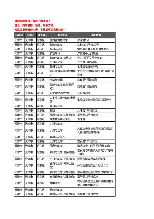 新版天津市天津市河东区电动车企业公司商家户名录单联系方式地址大全34家