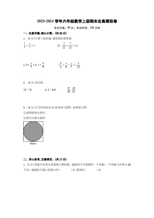 北师大版数学六年级上学期期末考试卷含答案