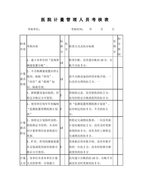 医院计量管理考核表