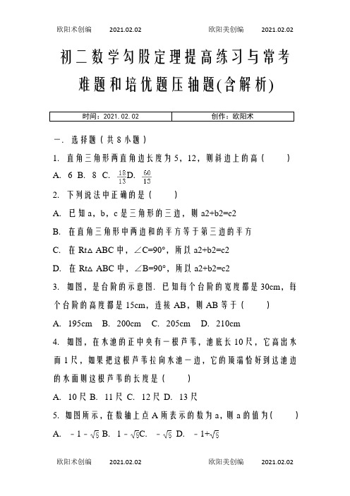 初二数学勾股定理提高练习与常考难题和培优题压轴题(含解析) 之欧阳术创编
