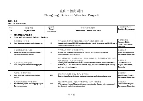 重庆市招商项目 中英对照译件
