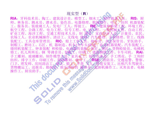 霍兰德职业兴趣代号与其相应的职业对照