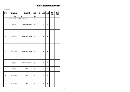 某学校食堂厨房设备招标采购报价清单