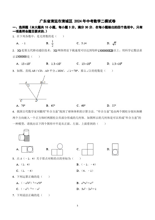 2024年广东省清远市清城区中考数学二模试卷(含答案)