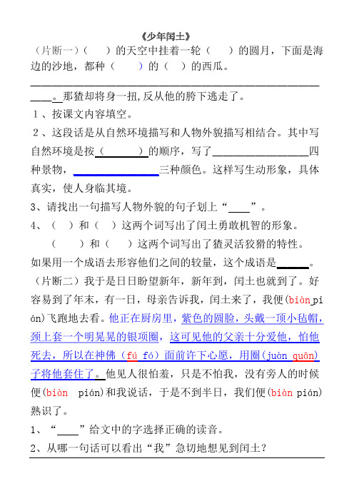 《少年闰土》专题阅读答案