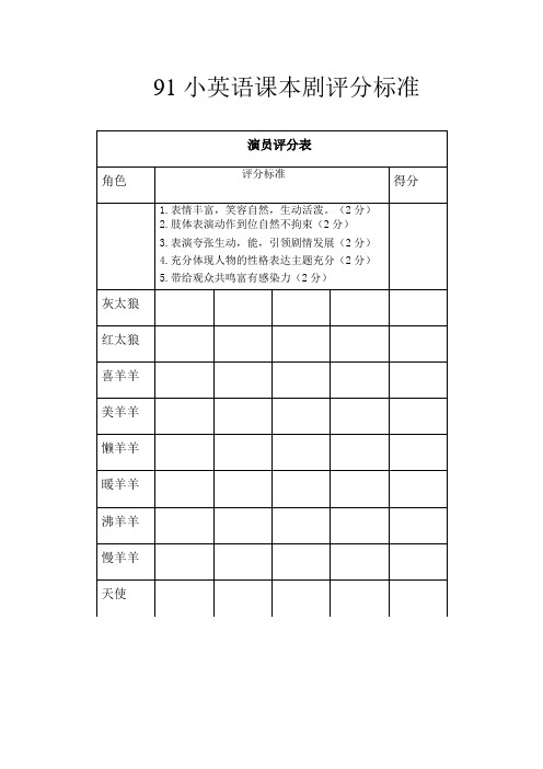 英语课本剧大赛评分标准