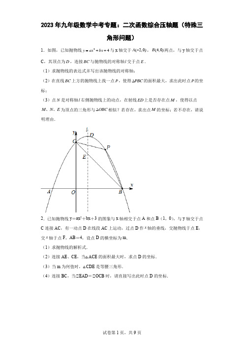 2023年九年级数学中考专题：二次函数综合压轴题(特殊三角形问题)(含简略答案)