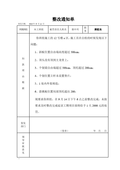 木工整改通知单