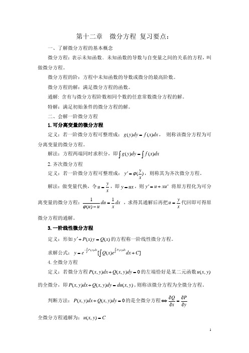 《高等数学》第十二章复习要点