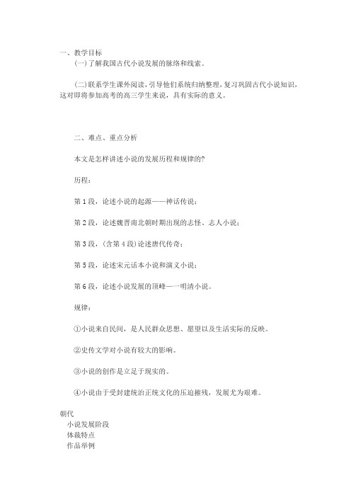 沪教版高中语文第一册我国古代小说的发展及其规律教案