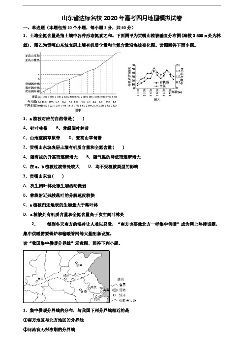 山东省达标名校2020年高考四月地理模拟试卷含解析